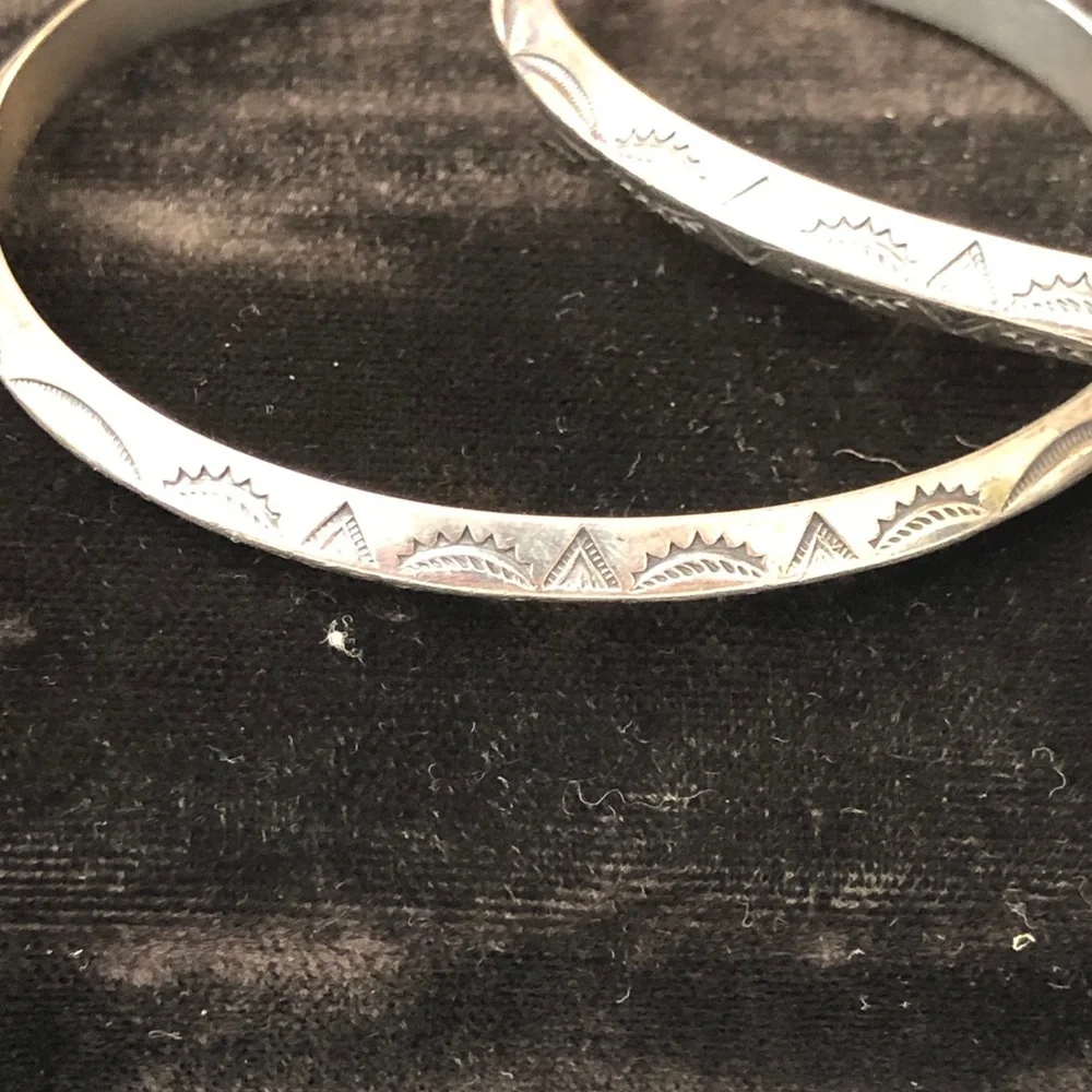 Vintage 2 Native American Design Sterling Silver Cuff Carinated Bracelets